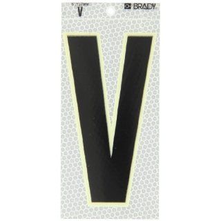 Brady 3020 V 6" Height, 3" Width, B 309 High Intensity Prismatic Reflective Sheeting, Black, Glow In The Dark Border/Silver Color Glow In The Dark Or Ultra Reflective Letter, Legend "V" (Pack Of 10) Industrial Warning Signs Industria