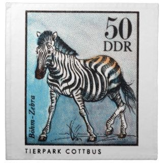 Vintage 1975 Germany Zoo Zebra Postage Stamp Printed Napkin