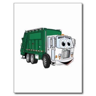 Green White Smiling Garbage Truck Cartoon Postcard