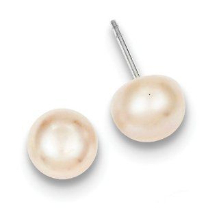 Sterling Silver Peach Cultured Pearl Button Earrings Jewelry