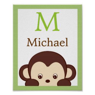 Pop Mod Monkey Nursery Wall Art Name Print