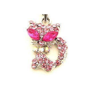 Pink Eye cat Cell Phone Charm Strap Rhine Stone Cell Phones & Accessories