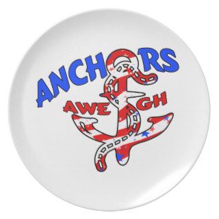 Anchors Aweigh Red White Blue Stars Stripes Dinner Plate