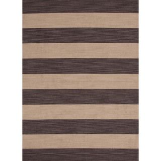 Flat Weave Stripe Beige/ Brown Wool Rug (10' x 14') JRCPL 7x9   10x14 Rugs
