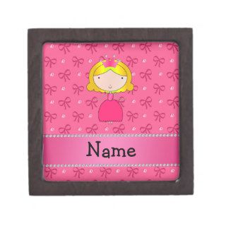 Personalized name princess pink bows and diamonds premium trinket boxes