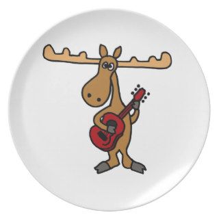 XX  Funny Moose Playing Guitar Cartoon Plate