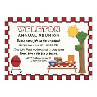 BBQ cookout picnic family reunion checkered border Card