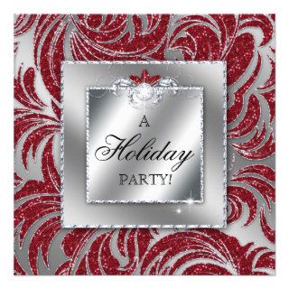 Elegant Christmas Wedding Invite Red Swirls Silver