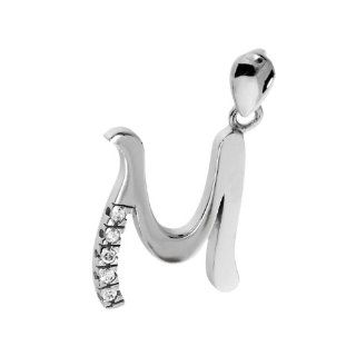14KT White Gold M Initial Pendant with AAA grade CZ Jewelry