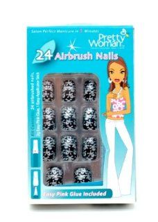 PRETTY WOMAN AIRBRUSH NAILS #CPS322 BLACK WITH SILVER SKULLS  Beauty