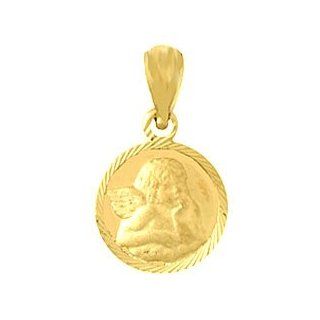 14k Gold Religious Necklace Charm Pendant, Angel Coin, Engraved Million Charms Jewelry