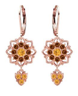 Lucia Costin Silver, Yellow, Brown Crystal Earrings with Delicate Flower Dangle Earrings Jewelry