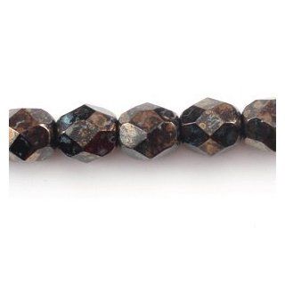 Czech Glass Fire Polished 6mm faceted round Jet   Bronze Picasso (50 Pack)