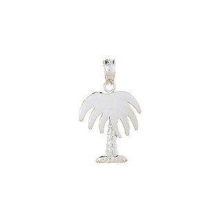 14k White Gold Nautical Necklace Charm Pendant, High Polish Palm Tree With Textu Jewelry