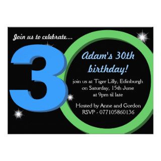 Mens Green / Blue Thirtieth 30th Birthday Party Personalised Announcements
