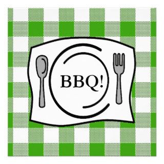 Green Gingham Tablecloth BBQ Personalized Invites