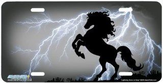 358 "Lightning Horse on Gray" Rearing Horse Airbrushed License Plates Car Auto Novelty Front Tag by Jason Fetko from Airstrike Automotive