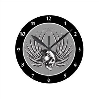 Fanged Skull with Wings Round Wall Clock
