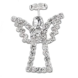 Crystal Rhinestone Angel with Halo Brooch Pin 1 5/8" x 1 7/8" Brooches And Pins Jewelry