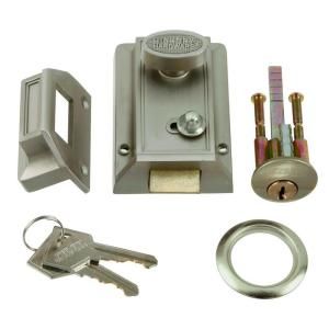 First Watch Security Satin Nickel Door Night Latch and Locking Cylinder 1105 SN