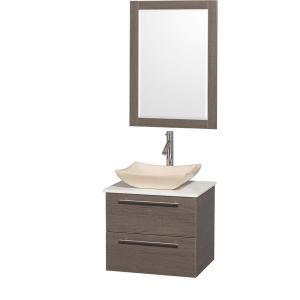 Wyndham Collection Amare 24 in. Vanity in Grey Oak with Man Made Stone Vanity Top in White and Ivory Marble Sink WCR410024GOWHGS2