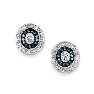 Sterling Silver Blue and White Diamond Earrings Cyber Monday Special Jewelry