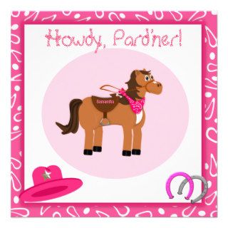 Horse and Pink Paisley Cowgirl Birthday Party Personalized Announcements