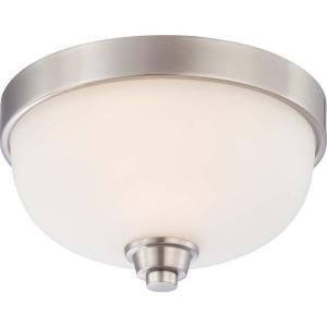 Glomar 1 Light Flush Dome Fixture with Satin White Glass Finished in Brushed Nickel HD 4191