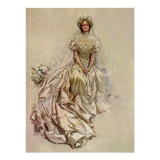 Vintage Victorian Bride Flowers, Bridal Portrait Posters