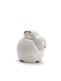 6" Ceramic Small Crouching Rabbit Figure Figurine White Glazed Garden Statue   Collectible Figurines