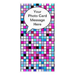 Black, White And Pastels Square Tiles Pattern Customized Photo Card