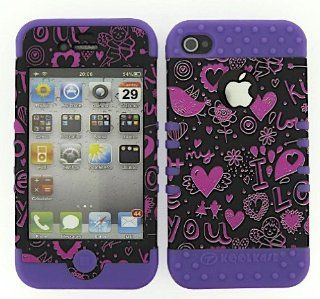 Apple IPhone 4 4S 3 in 1 Hybrid Case Cover + Skin Kool Kase Rocker by MandMWireless Hearts LP TE371 Cell Phones & Accessories