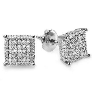 0.50 Carat (ctw) Sterling Silver White Real Diamond Ice Cube Dice Shape Mens Hip Hop Iced Stud Earrings 1/2 CT Jewelry