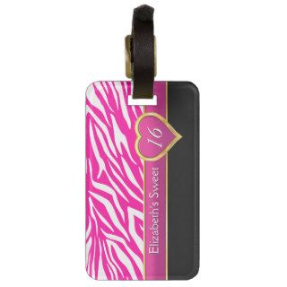 Hot pink zebra print glam Sweet Sixteen birthday Tag For Bags