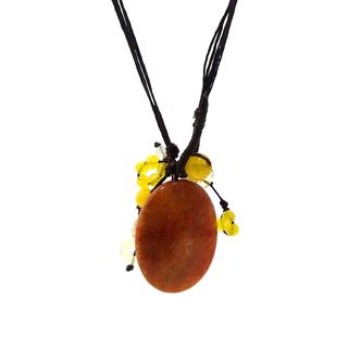Yellow Teardrop Agate Pendant Necklace (Thailand) Necklaces