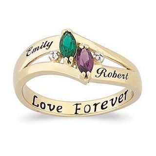 18K Gold Over Sterling Couples Marquise Birthstone Name Ring With Genuine Diamonds, Size 10 Jewelry
