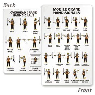 Mobile Crane Hand Signals (Front) / Overhead Hand Signals (Back), 3.375" x 2.125" Industrial Warning Signs