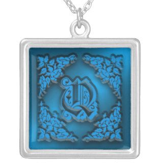 Fancy Blue Letter Q Initial Necklace