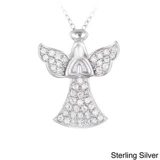 Icz Stonez Sterling Silver Or Gold Over Silver Cubic Zirconia Praying Angel Necklace ICZ Stonez Cubic Zirconia Necklaces