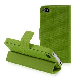 Guoer Magnetic Flip Smart Cover Case with Foldable Stand Absorption Multifunction Stripes Case for Apple Iphone 4 4S Green By Cellz Cell Phones & Accessories