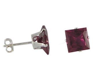 7 mm Square Ruby Cubic Zirconia .925 Sterling Silver Earrings Jewelry