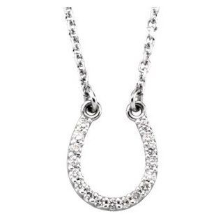 .08 CT TW 14K White Gold Diamond Horseshoe Necklace Jewelry