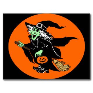 Witch Flying Halloween Cartoon Postcard
