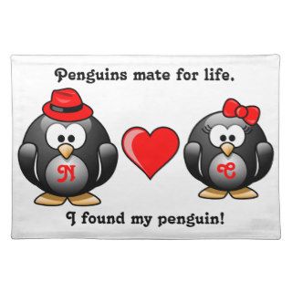 I Found My Penguin Mate for Life Pair Red Heart Placemats