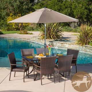 Christopher Knight Home Littleton Rectangular Outdoor Cast and Wicker 7 piece Set Christopher Knight Home Dining Sets