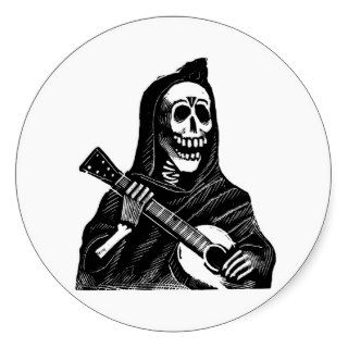 Skeleton Playing Guitar   Vintage Engraving Art Sticker