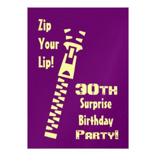 30th Surprise Birthday Zip Your Lip Colorful Custom Announcements