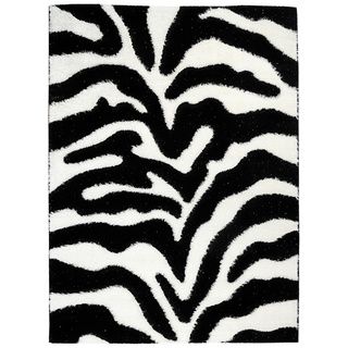 Crystal Glitter Soft Shag Zebra Print Black Area Rug (3'11 x 5'3) 3x5   4x6 Rugs