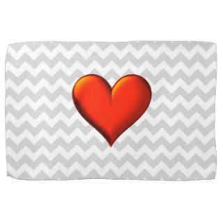 Lt Gray White Chevron, Red Shaded Heart Kitchen Towels