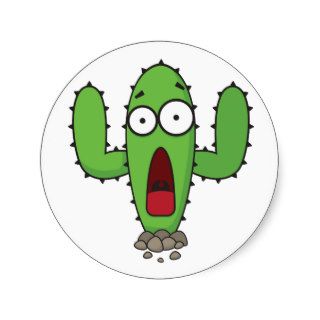 Scared Cactus Round Stickers
